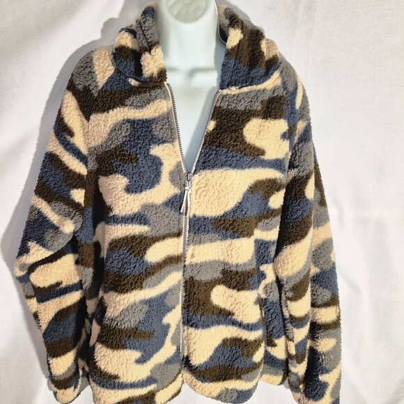 SO Sharpa hooded Jacket, zippered front, tri color, pockets, size XXL - Picture 13 of 16